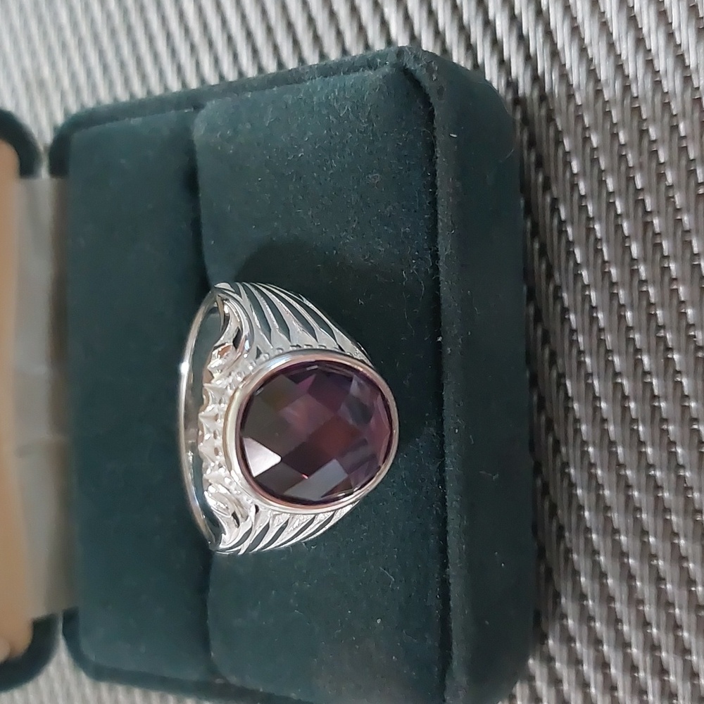 Sterling Silver Cushion Cut Oval Amethyst CZ Sz 9